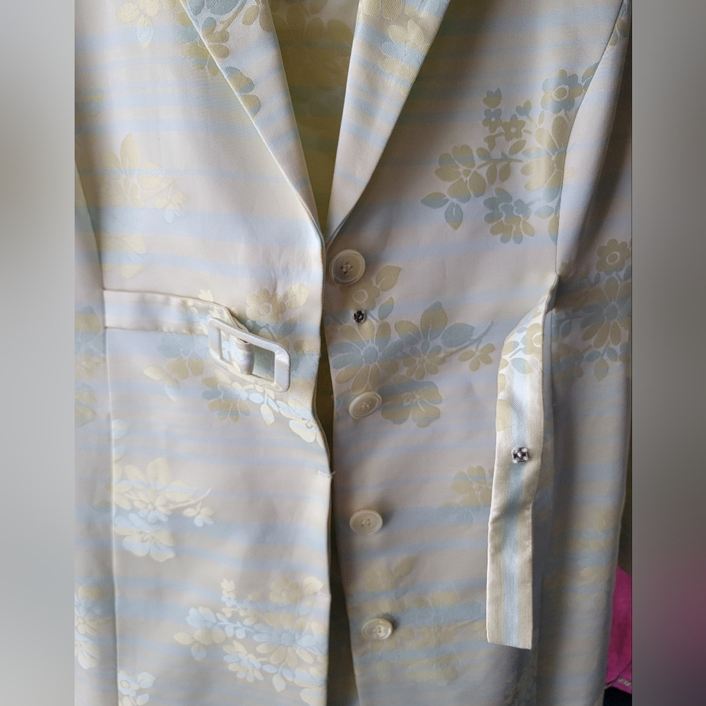 Vintage Worth 8P Skirt Jacket Suit Set Yellow Blue Floral - Picture 13 of 16